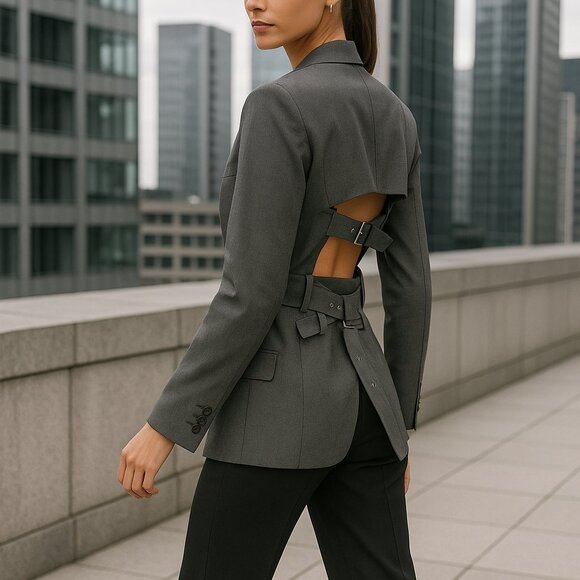 Helmut Lang Cutout Back Gray Wool Belted Blazer Jacket NWOT Women’s - Picture 11 of 11